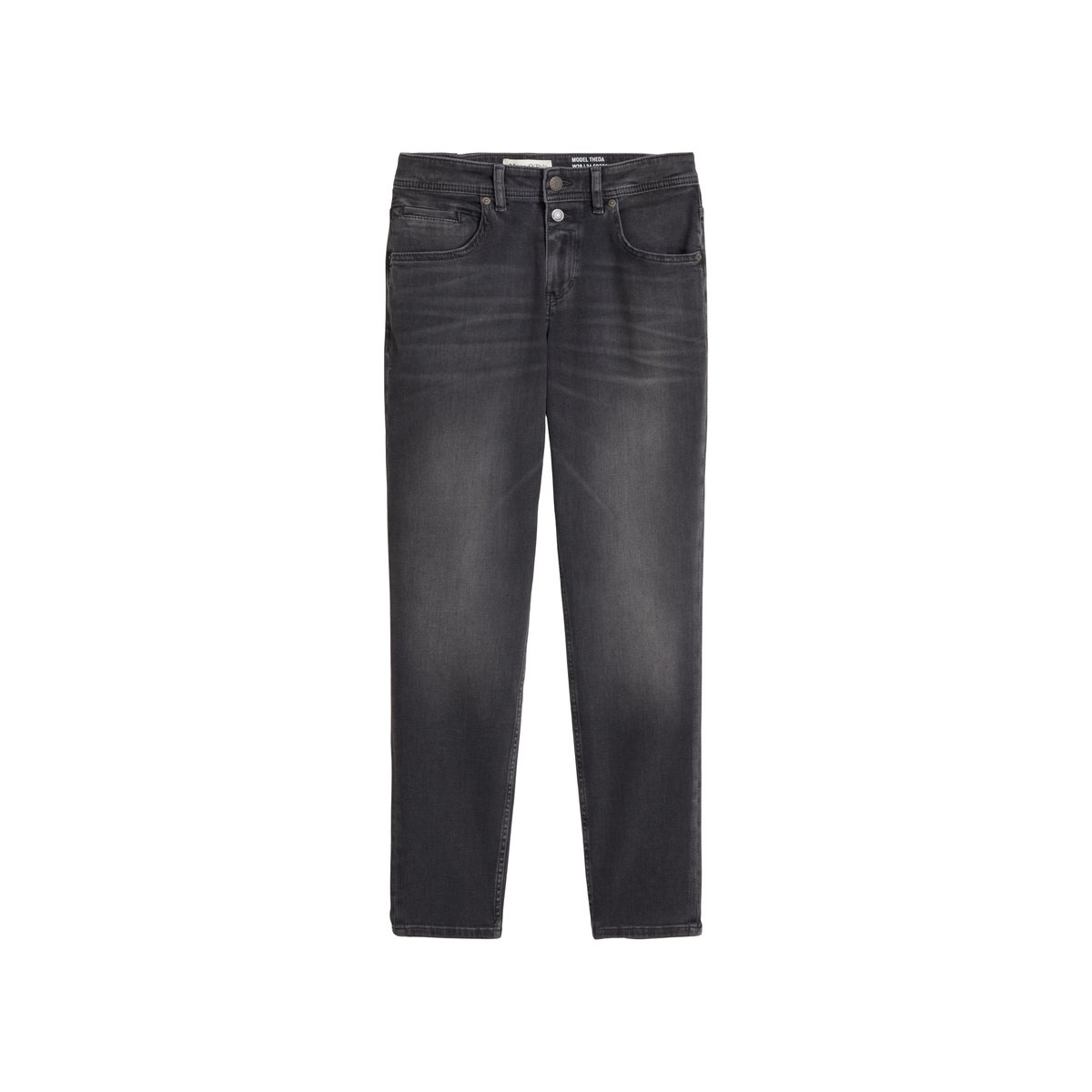 Jean modèle Theda, coupe boyfriend, longueur raccourcie en coton bio extensible gris, MARC O'POLO