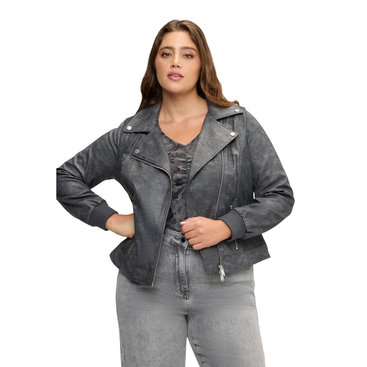 Veste biker avec poignets élastiqués gris, FIORELLA RUBINO