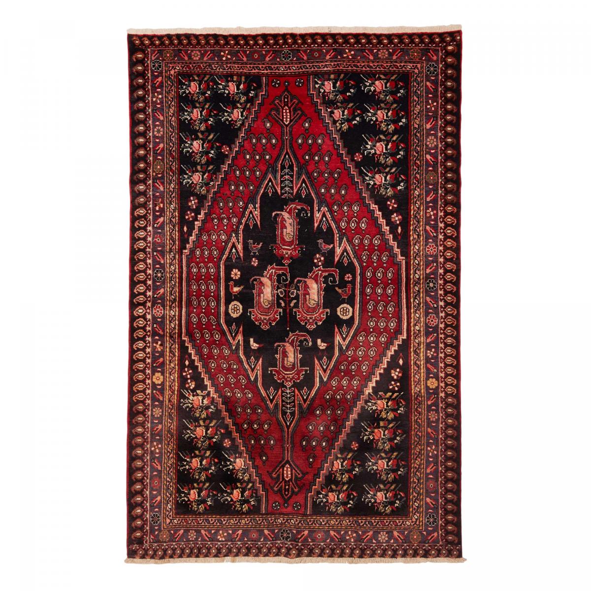 Tapis d'orient oriental, noué main en laine, HAMADAN 17 rouge, beige, noir, UN AMOUR DE TAPIS