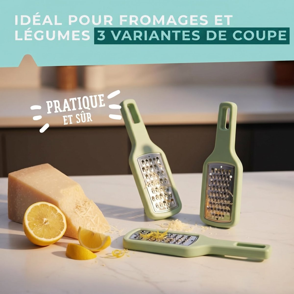 Lot de 3 râpes à légume manuel OCEAN gris,vert, FACKELMANN