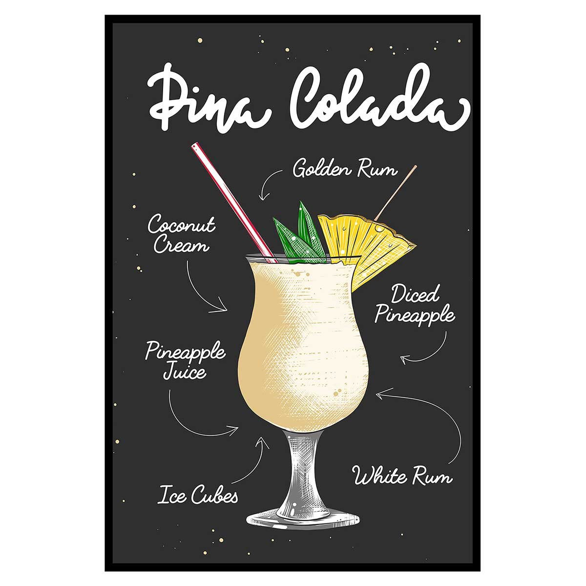 Affiche encadrée cocktail Piña Colada affiche + cadre en métal - noir, HEXOA
