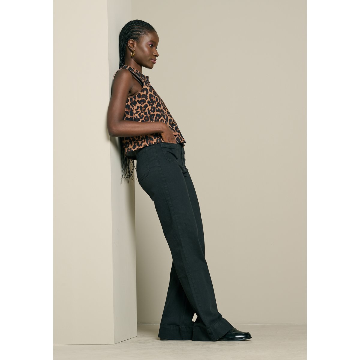 Pantalon bootcut taille haute noir, LOLALIZA