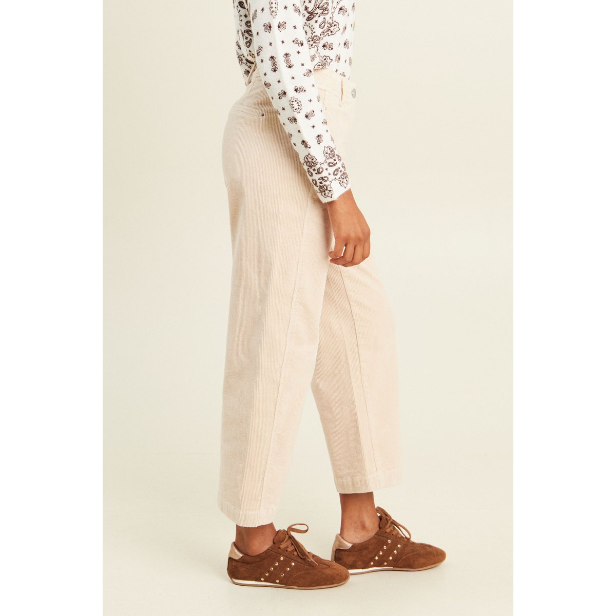 Pantalon large 7/8ème en velours sable, BREAL