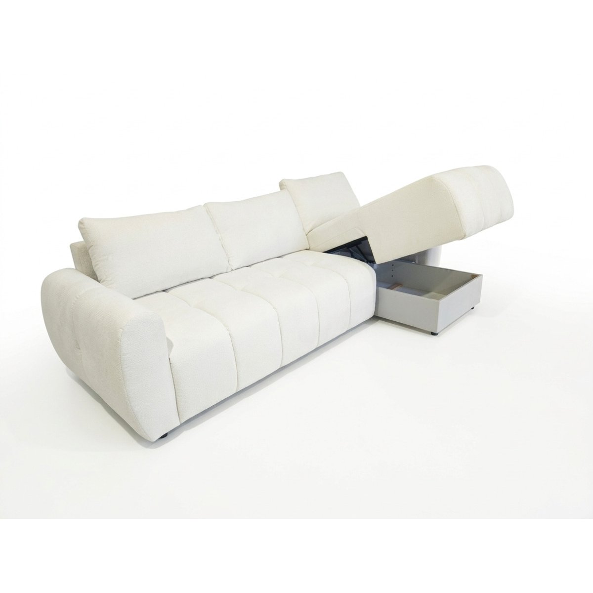 Canapé d'angle convertible 3 places en tissu chiné, FUJI blanc, BOBOCHIC