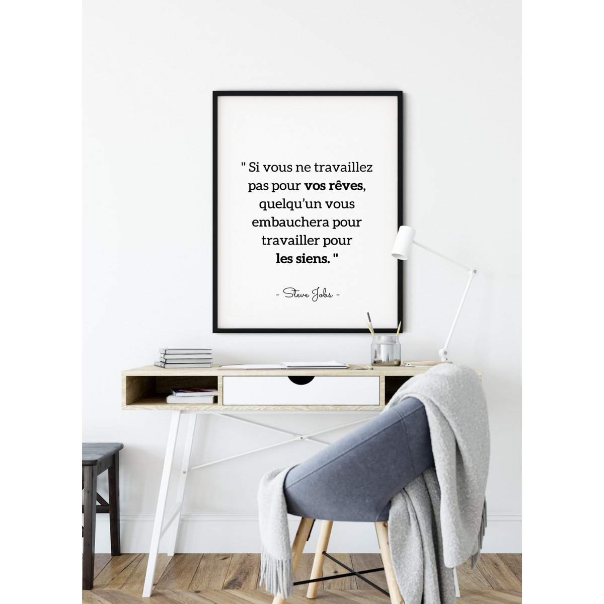 Affiche S.Jobs : 'Si vous ne travaillez pas pour vos rêves...' blanc, L'AFFICHERIE
