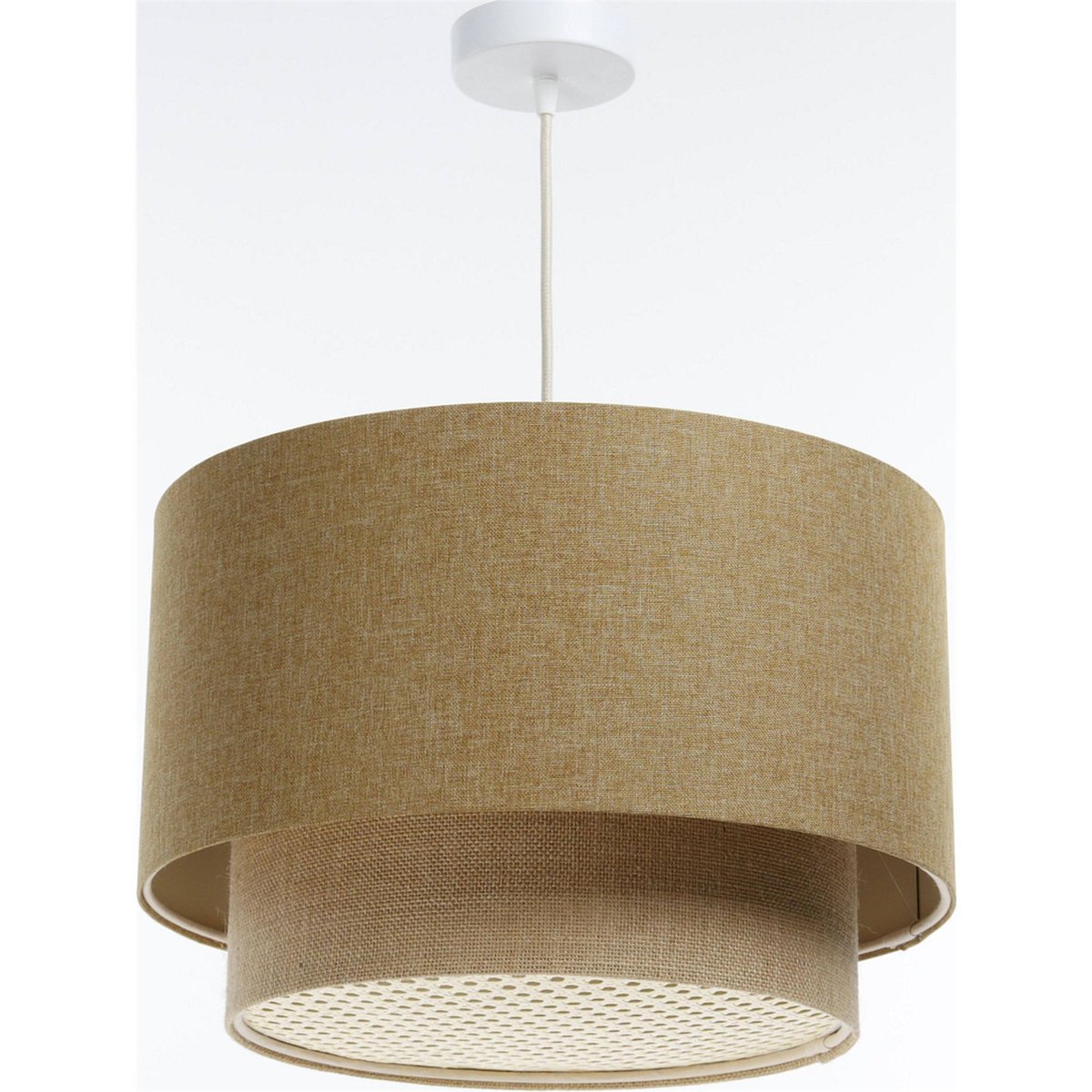 Suspension ronde en tissu et rotin Boho Elegant beige crème et rotin naturel, BPS KONCEPT