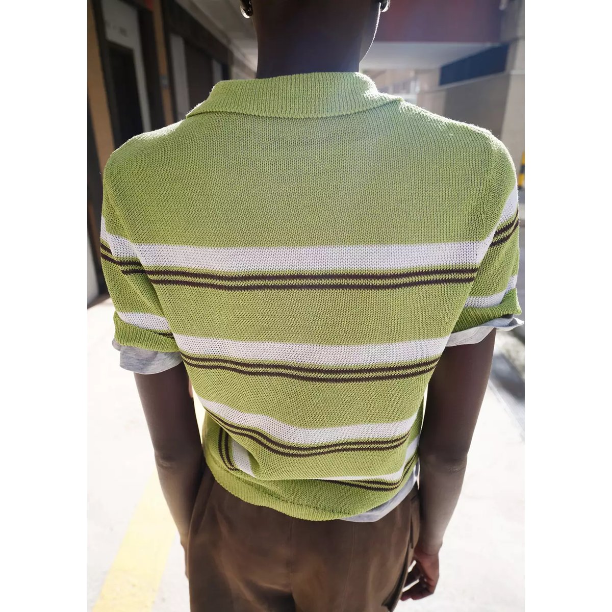 Pull-over maille col polo vert, MANGO
