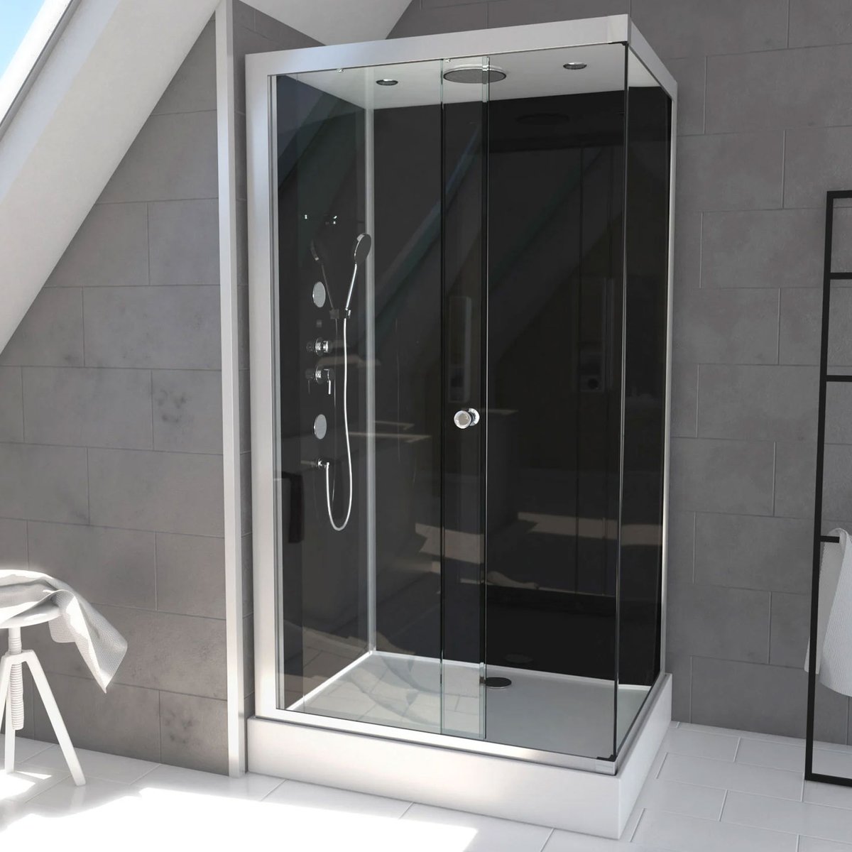 Cabine de douche avec système hydromassant gris clair, HOME MAISON