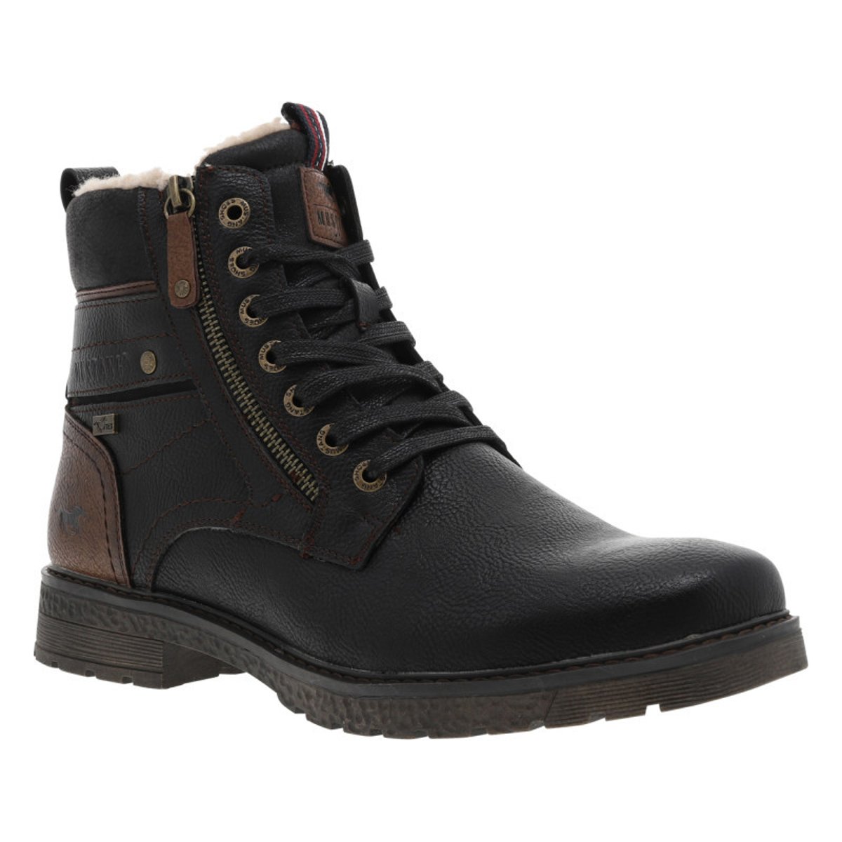 Bottines noires avec une doublure en maille sherpa et un zip latéral noires, MUSTANG