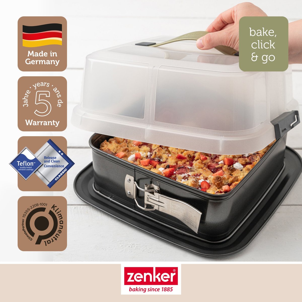 Lot de 2 moules à gâteaux 23/23 cm en acier BAKE CLICK AND GO noir, ZENKER