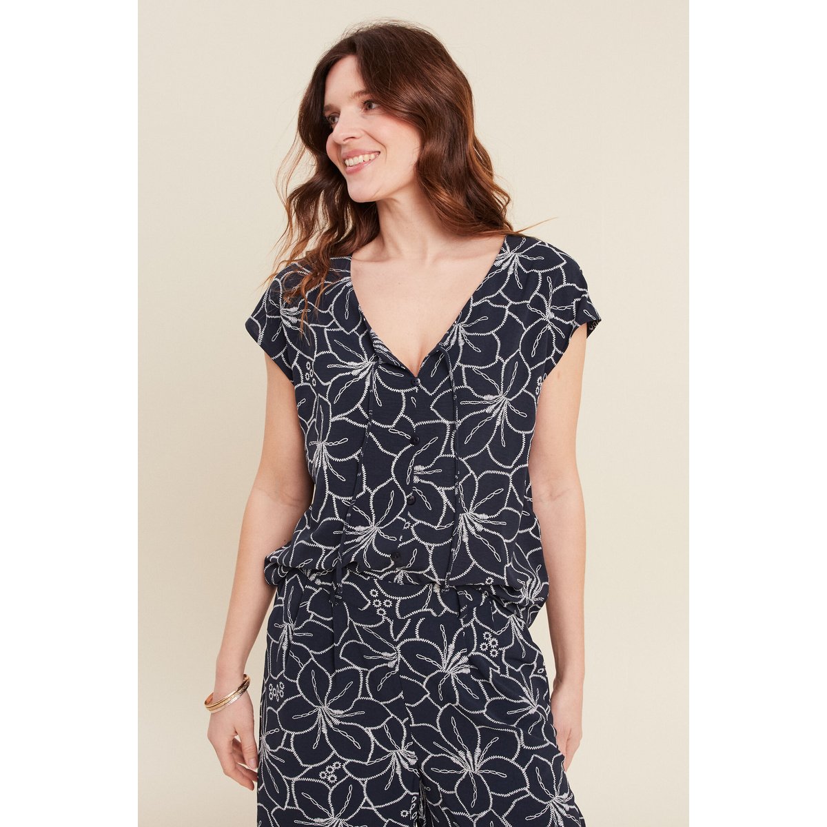 Blouse manches courtes bleu foncé, BREAL