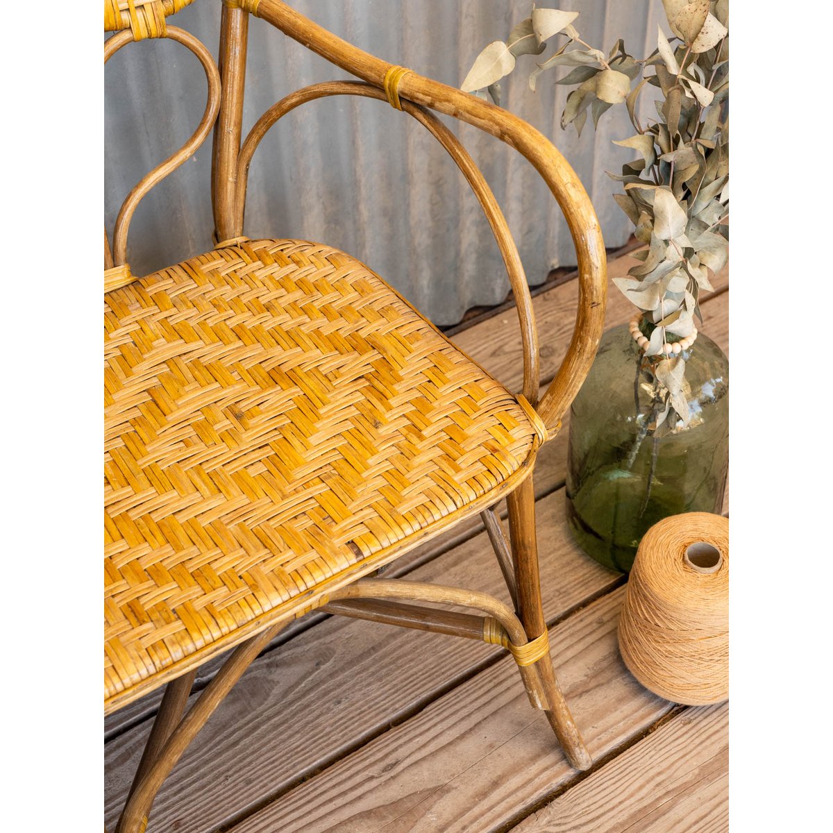 Banquette en rotin Martine N°61 - Bon état bois clair, DEBONGOUT