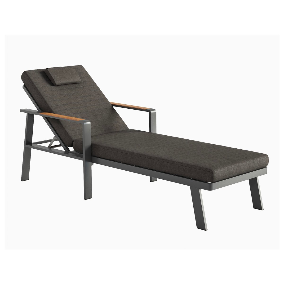 Duo de bains de soleil en aluminium et teck, NOFFY gris anthracite, AU JARDIN DE CHLOÉ