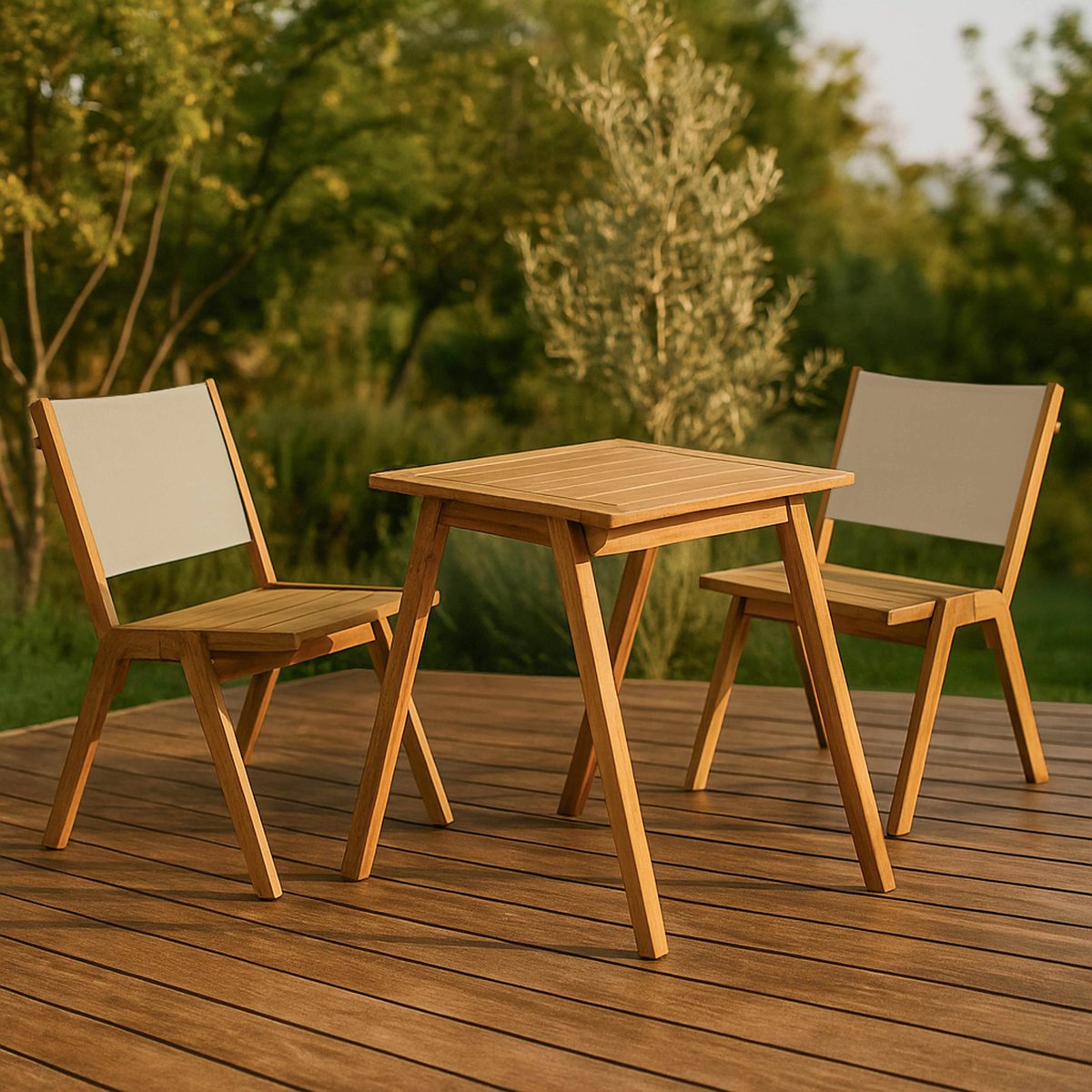 Table de jardin en bois d'eucalyptus FSC et 2 chaises, UZES blanc, OVIALA