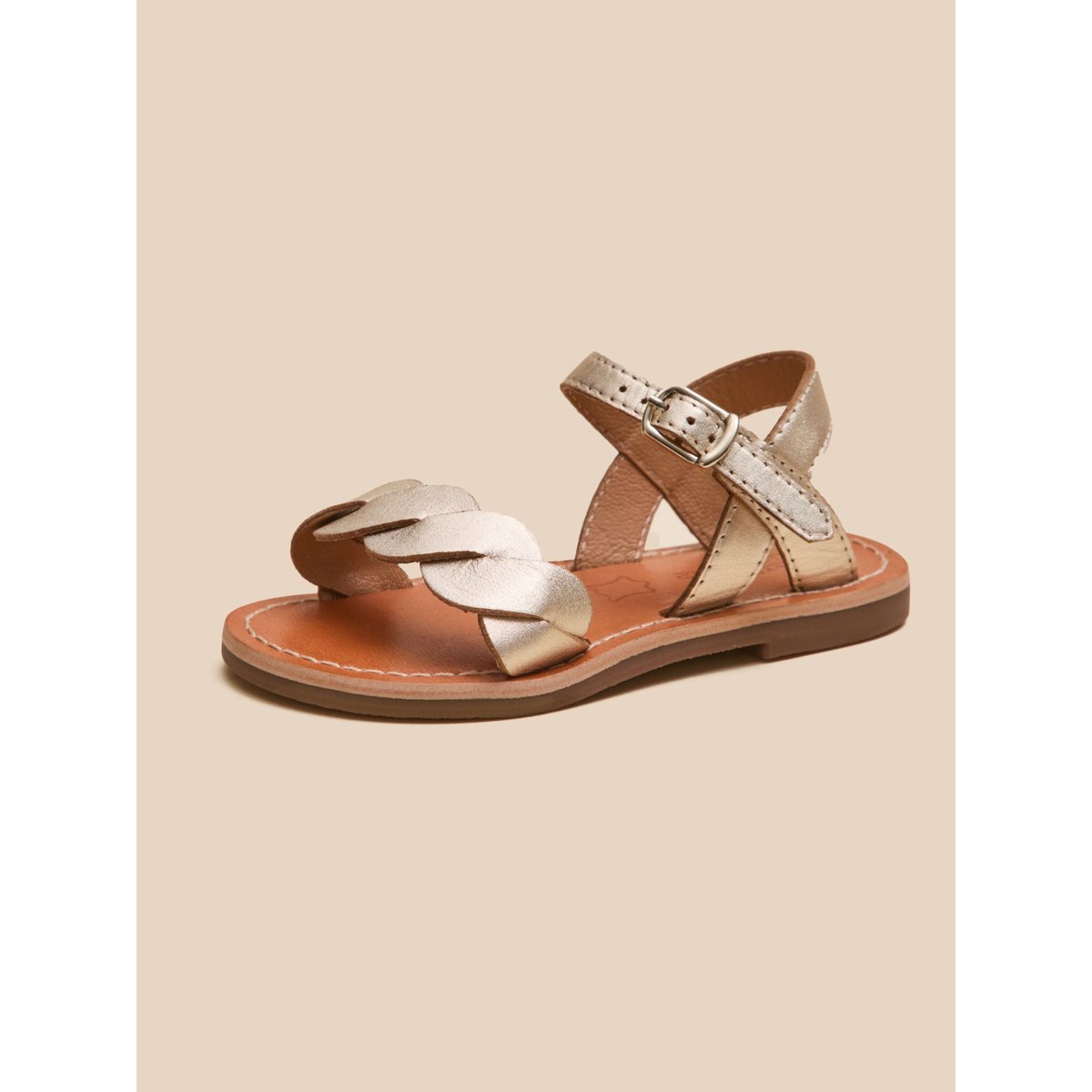 Sandales tressées  en cuir dore, CYRILLUS