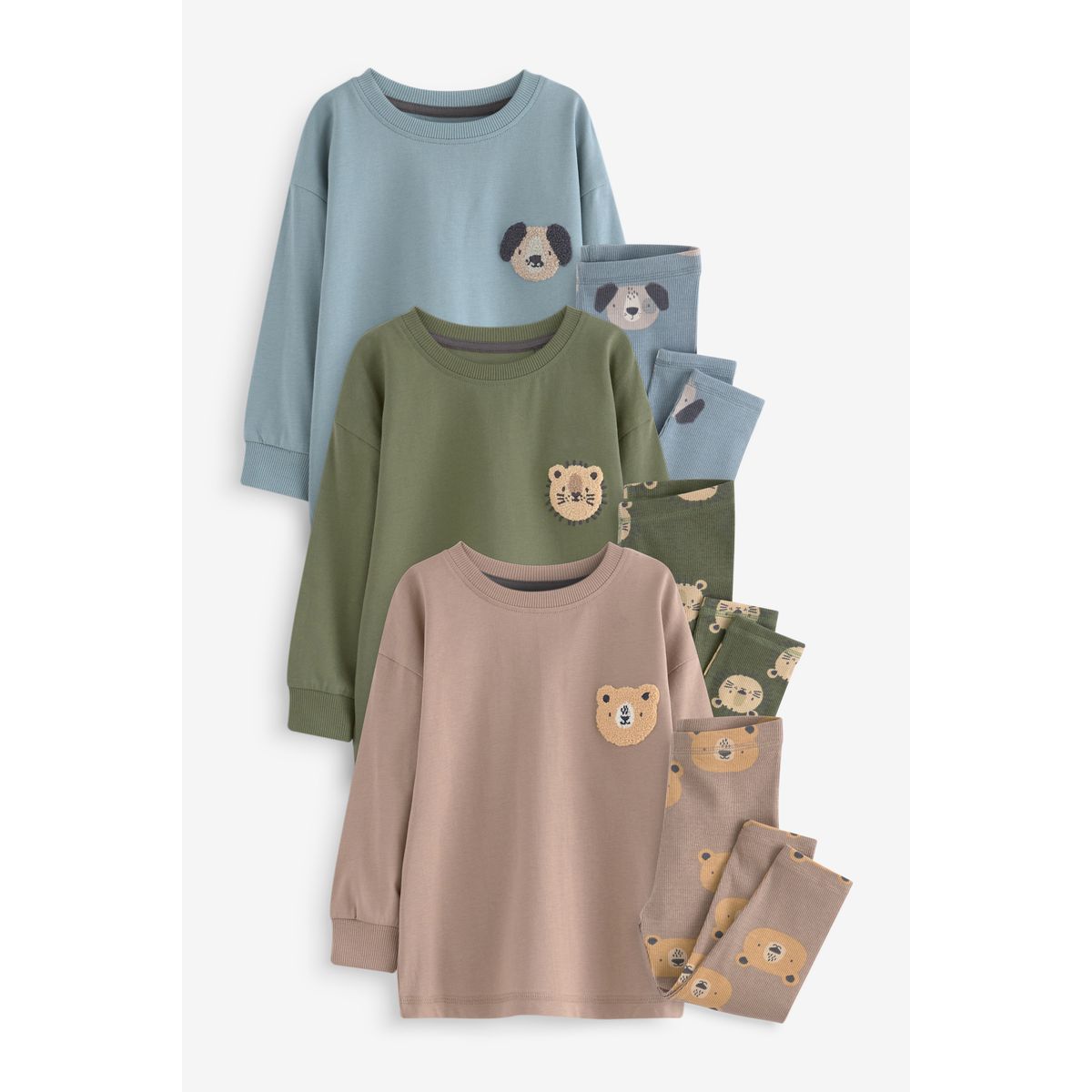 Pyjama côtelé , lot de 3 animal bleu/brun/vert kaki, NEXT