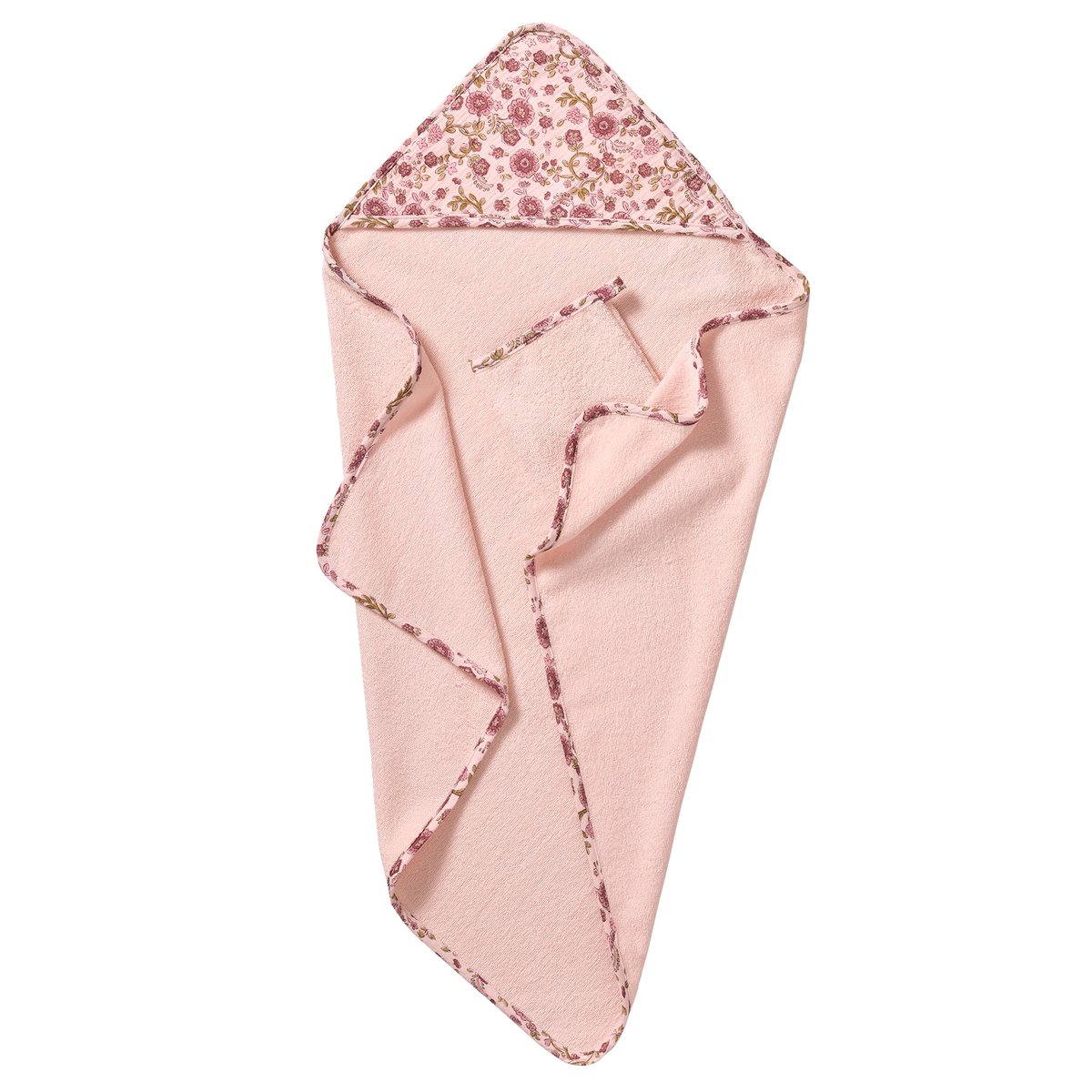 Cape de bain et gant LATIKA rose imprimé, VERTBAUDET