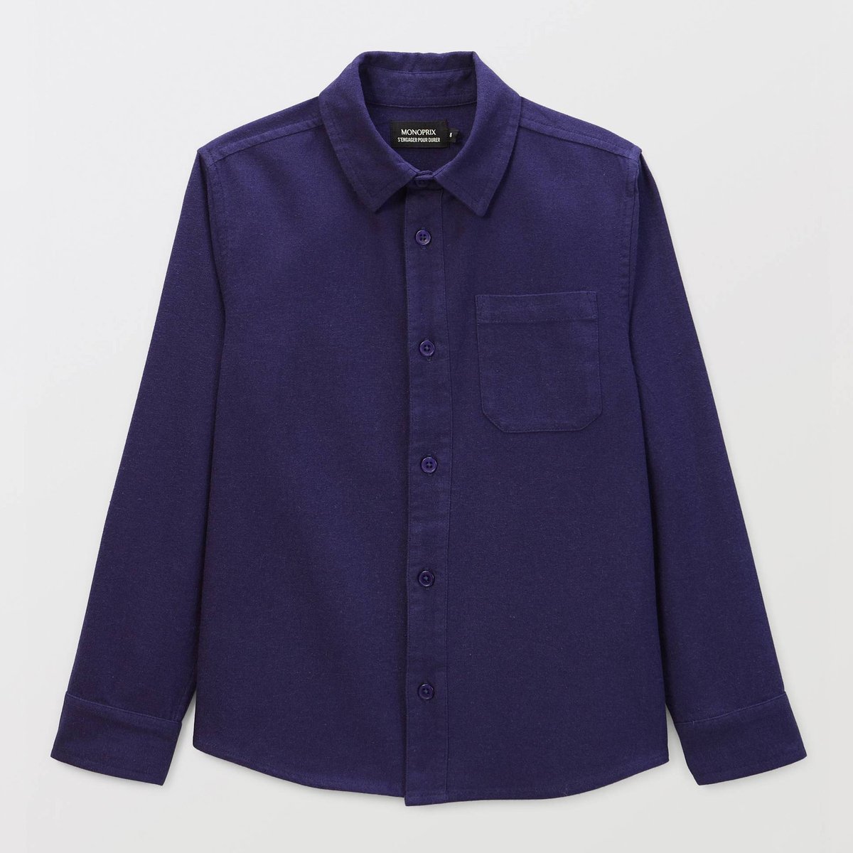 Chemise unie en flanelle de coton ombre bleue, MONOPRIX