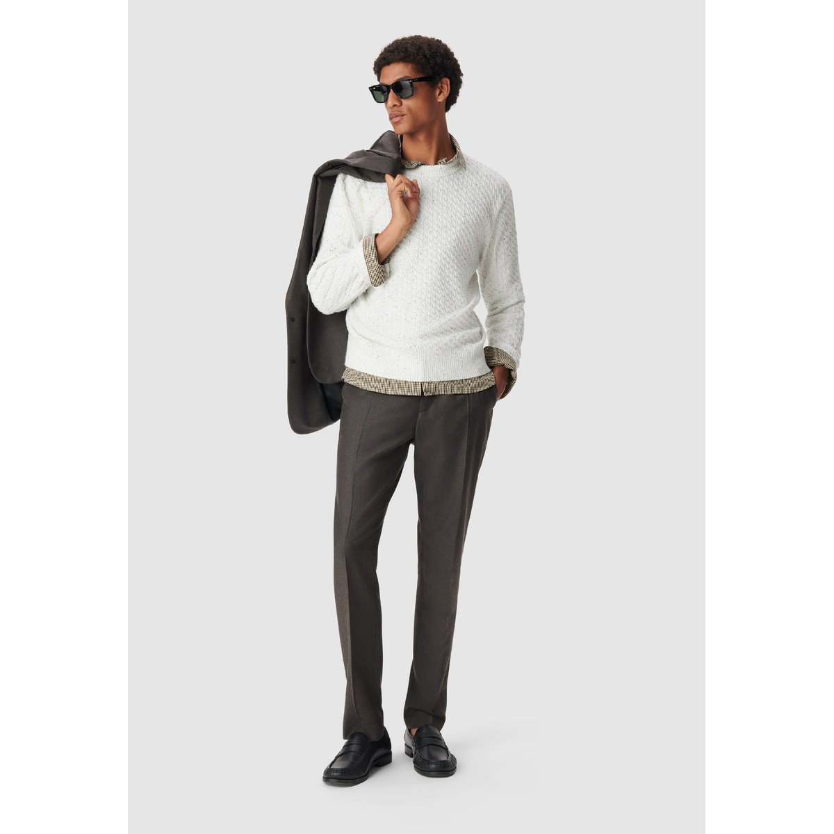 Pantalon de costume flanelle en laine marron havane, IKKS
