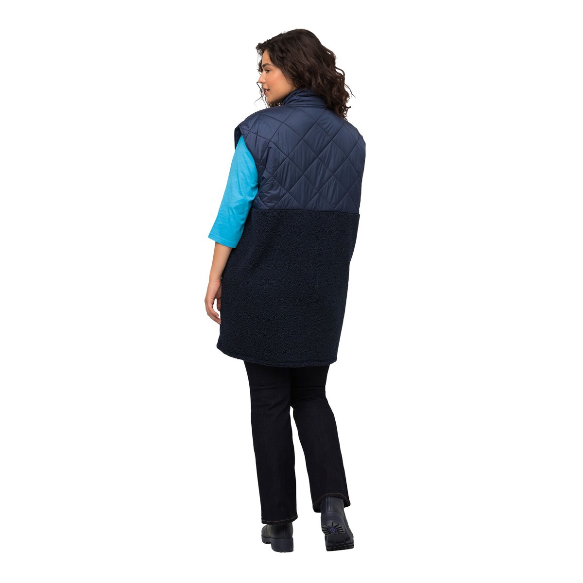 Veste en polaire bouclée à col montant et bleu nuit, ULLA POPKEN