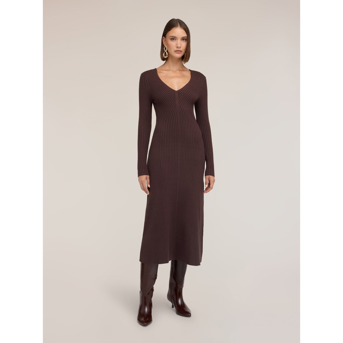 Robe évasée côtelée marron, MOTIVI