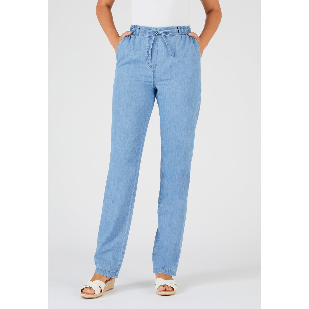 Pantalon tissu chambray bleu denim pastel, DAMART