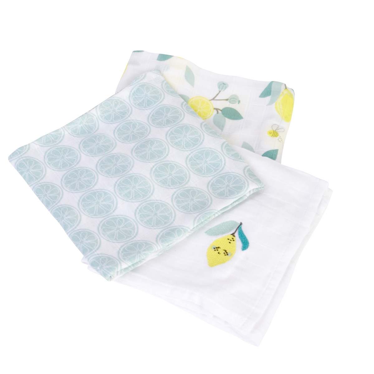 Lot de 3 langes coton bio LIMONADE blanc, LITTLE CREVETTE