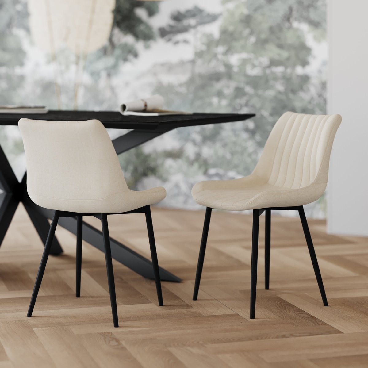 Lot de 2 chaises en tissu et métal - KILLI beige, MAISON PAVANE