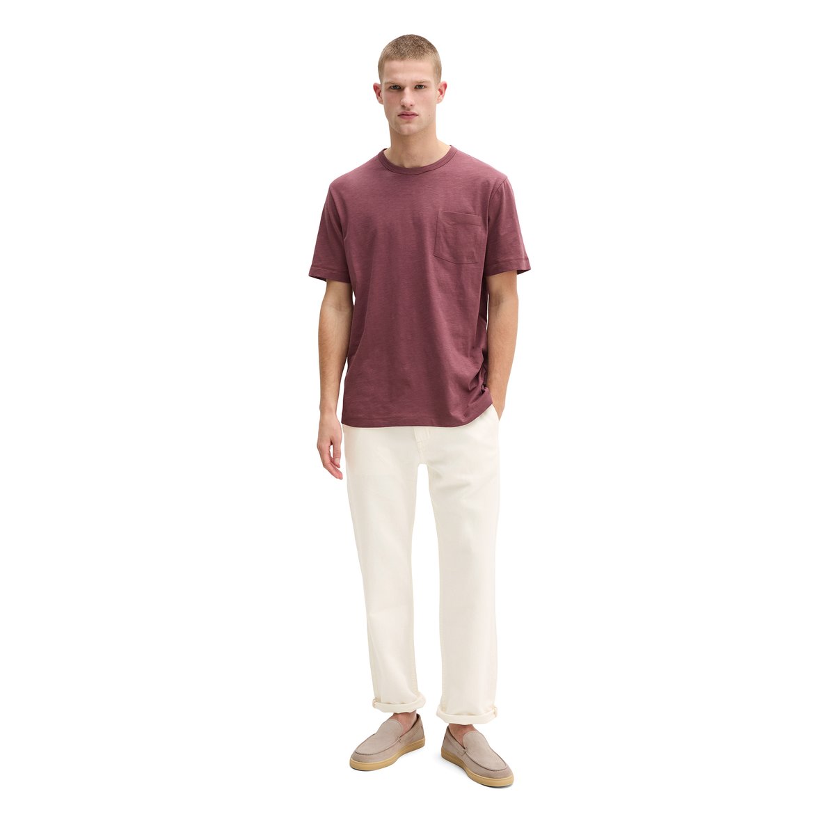 T-shirt DfC regular en jersey slub doux rouge foncé, MARC O'POLO
