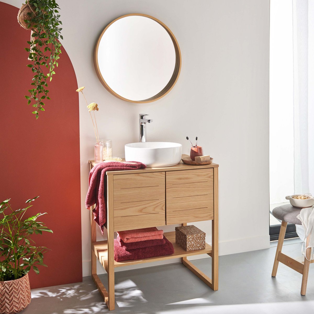 Meuble simple +vasque +miroir ATOLL bois clair, MOB IN