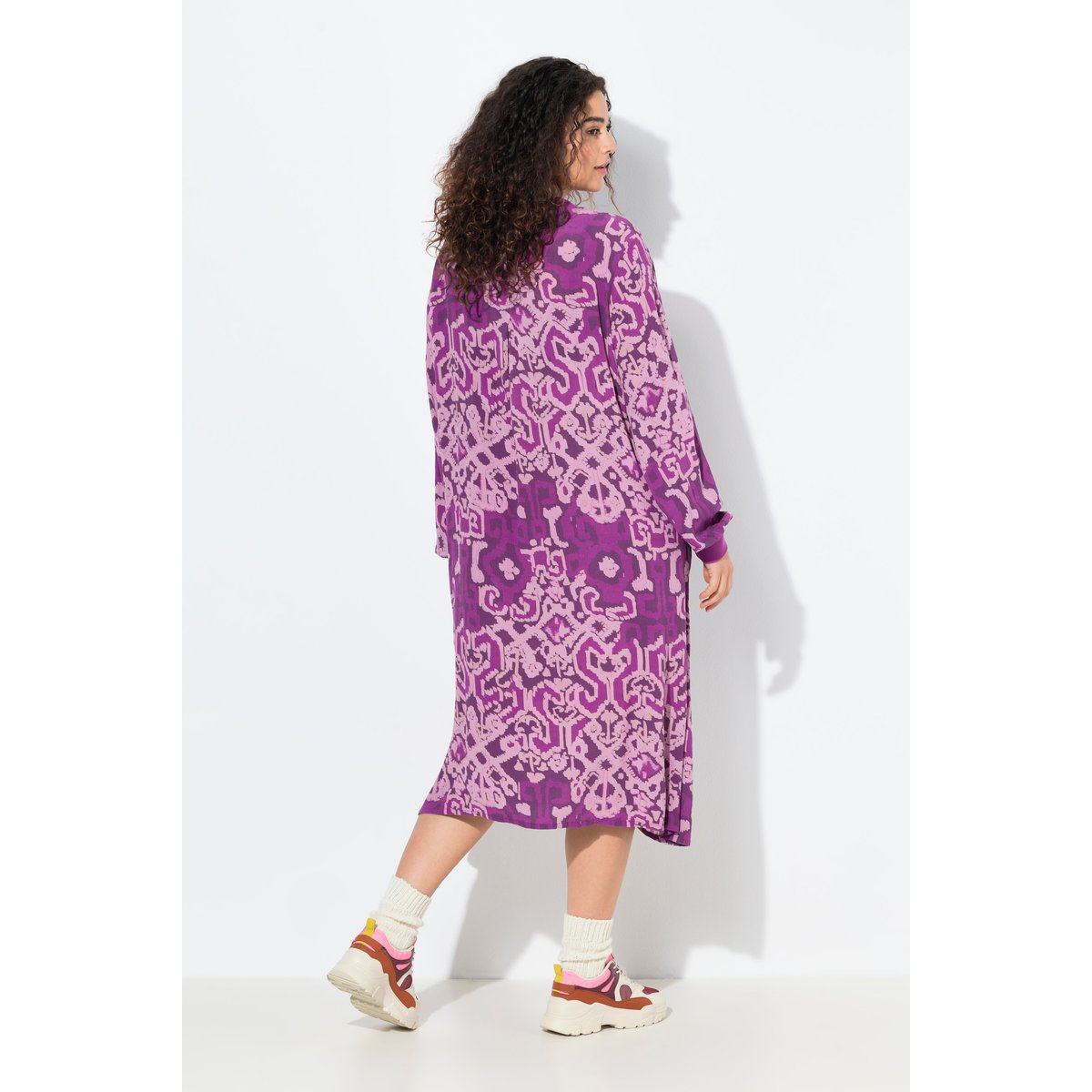 Robe évasée à col montant et manches longues prune clair, ULLA POPKEN
