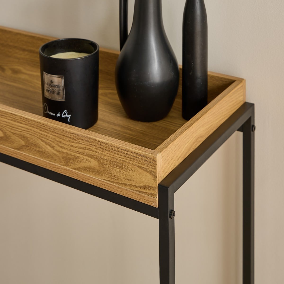 Console avec plateau à rebords bois clair, CALICOSY
