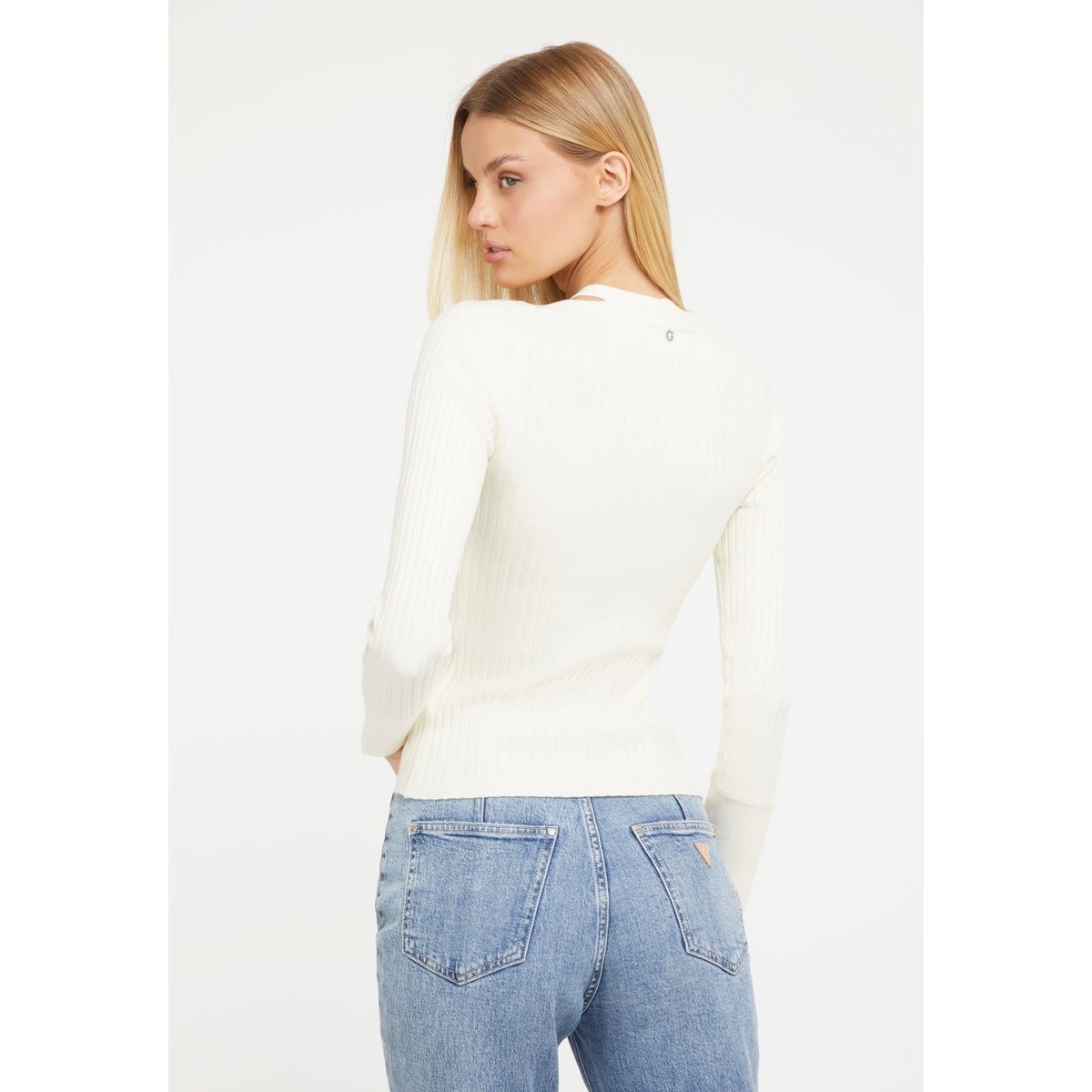 Pull Viscose Mélangée Encolure V blanc, GUESS