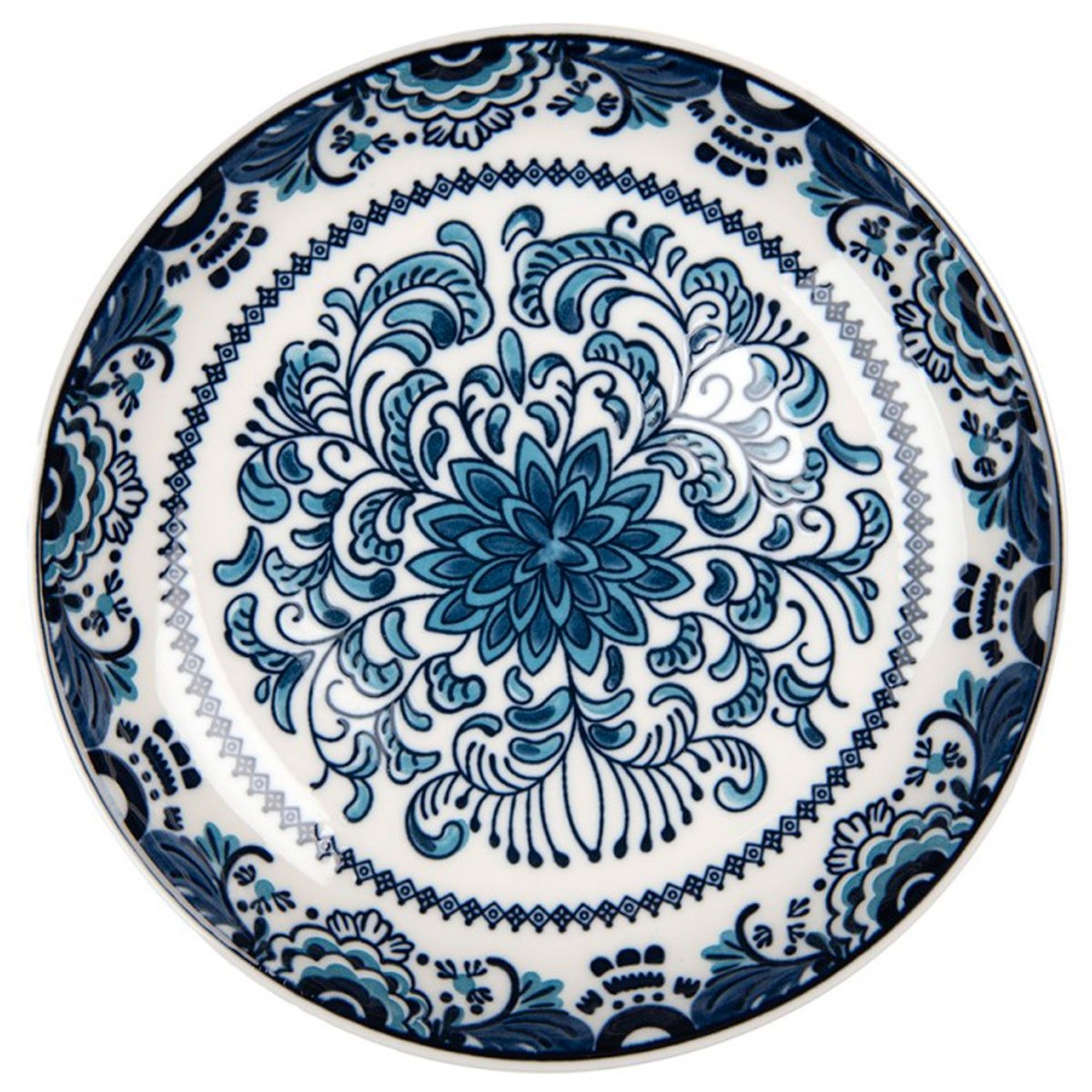 Assiette à dessert en céramique motif fleuri bleu 21x21x3cm bleu, WADIGA