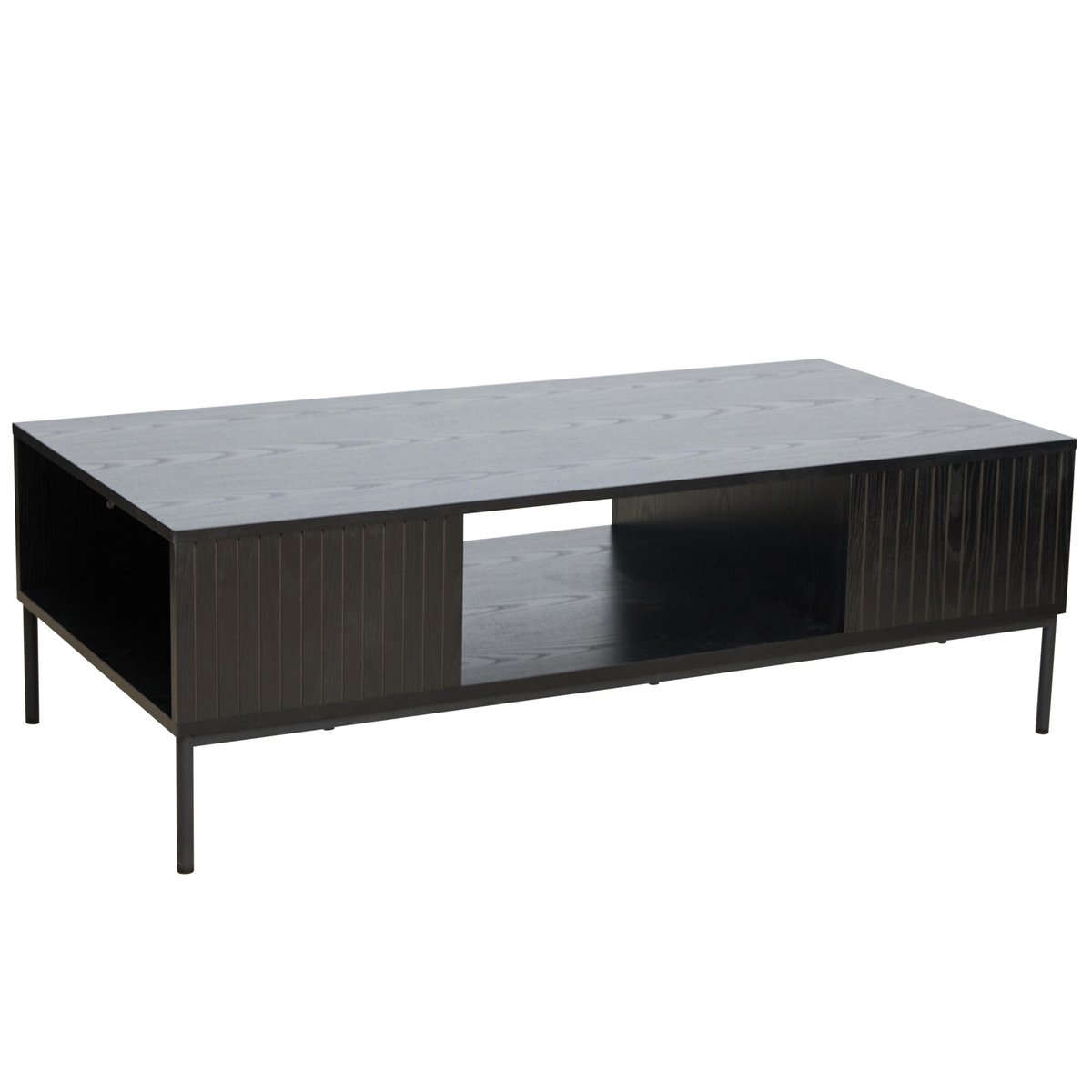 Table basse en acier et MDF décor mélaminé 150 cm, DAKOTA noir, OVIALA