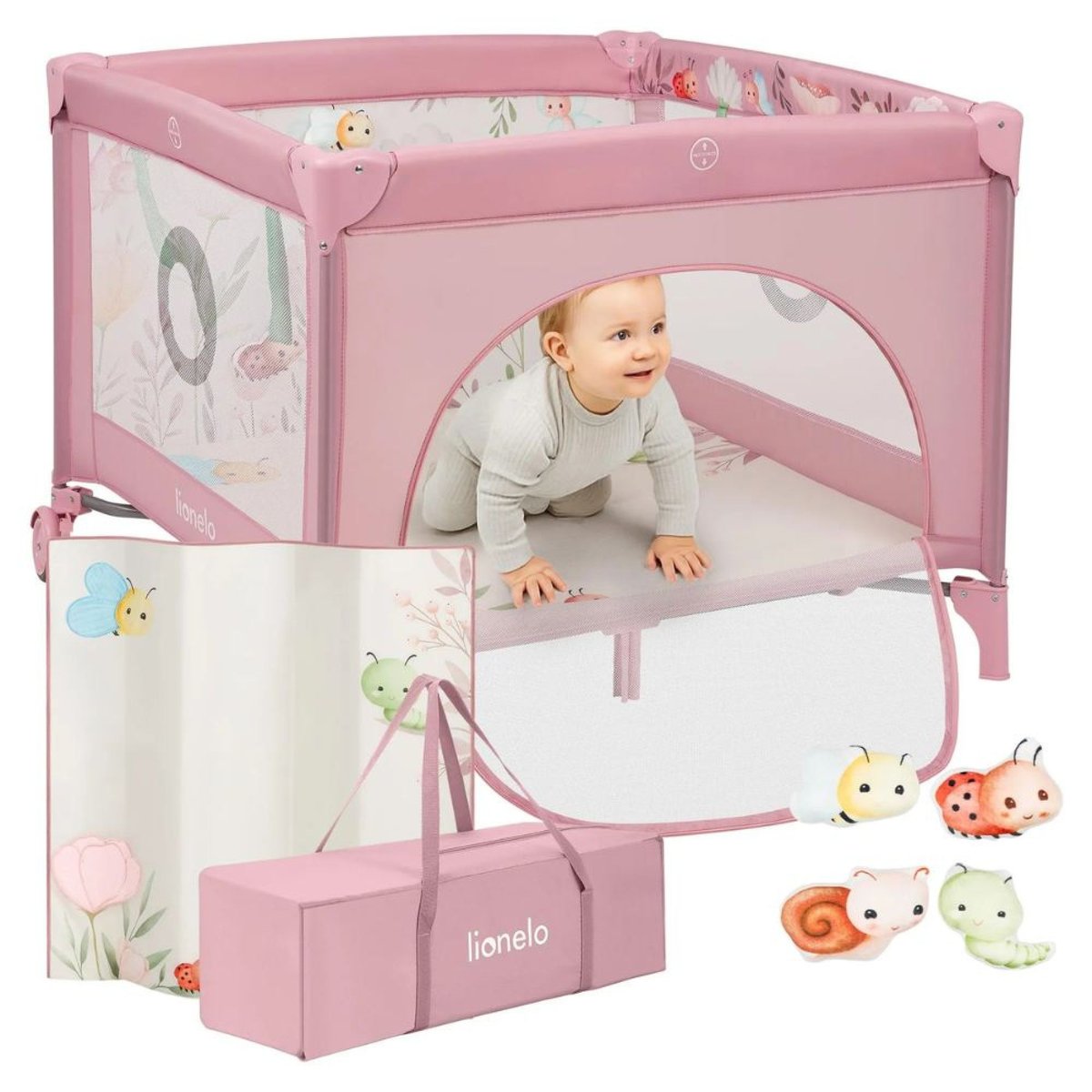 Parc bébé Mille Plus 100x100 cm pliable avec matelas rose, LIONELO