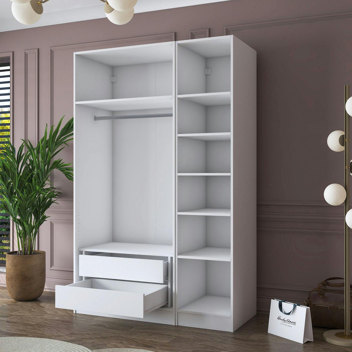 Armoire penderie blanche 3 portes à poignées verticales BYRON blanc, PIER IMPORT