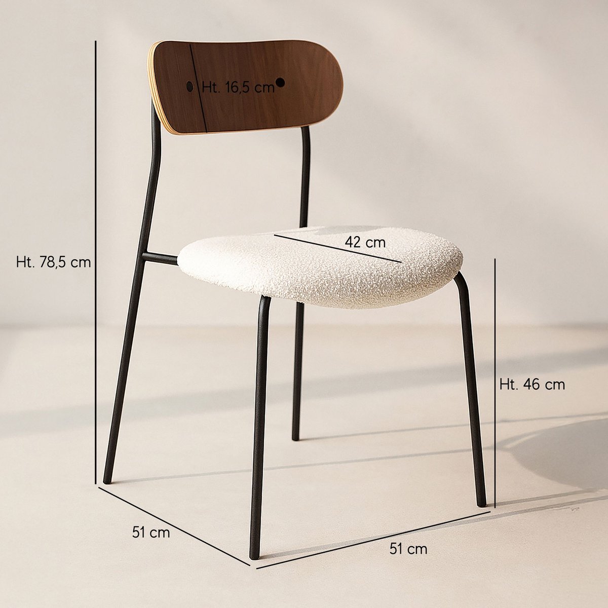 Lot de 2 chaises en tissu et dossier en finition noyer, GASTON couleur unique, NOW'S HOME
