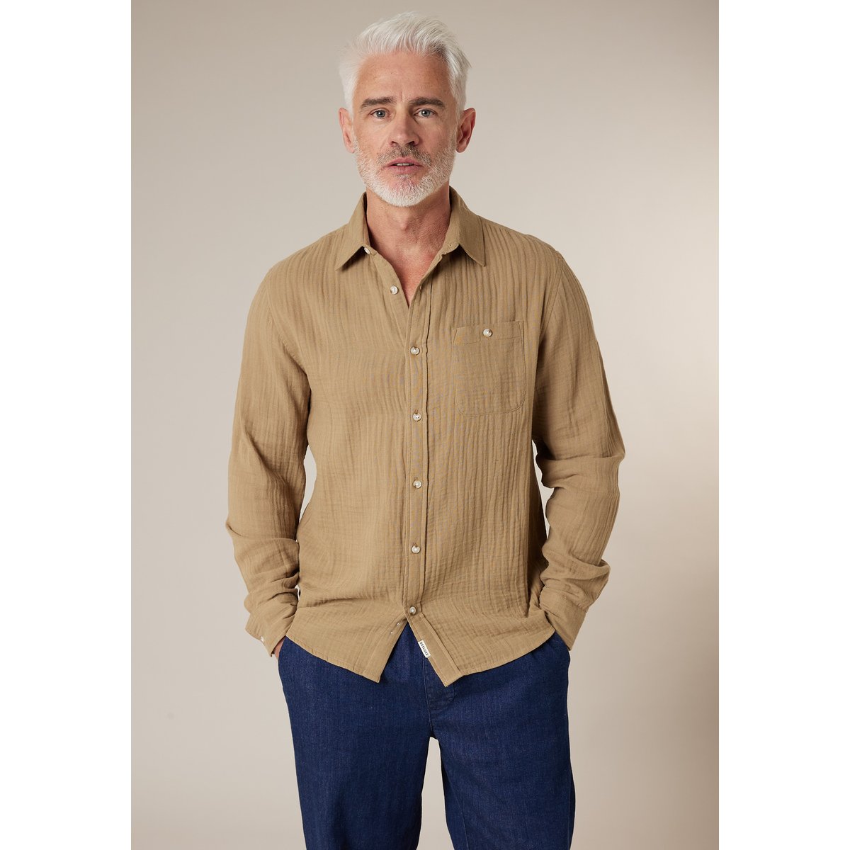 Chemise homme manches longues en gaze de coton DORUS dune, DEELUXE