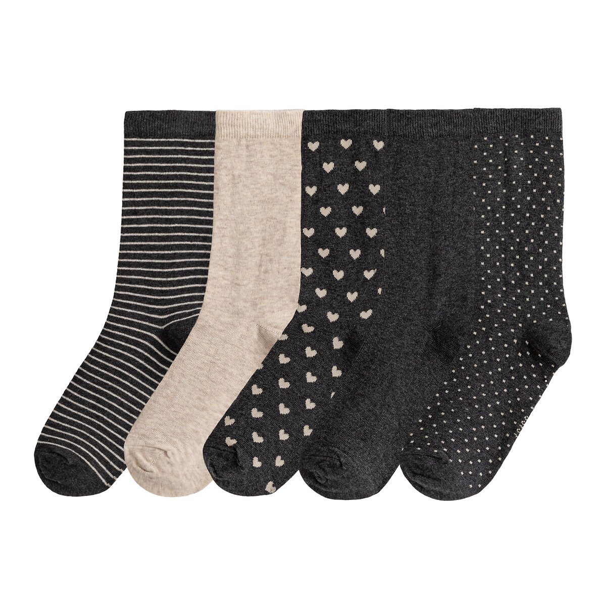 Set van 5 paar kousen gris chiné/beige, LA REDOUTE COLLECTIONS