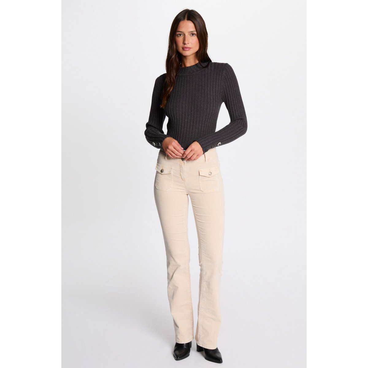 Pantalon ajusté velours ivoire, MORGAN