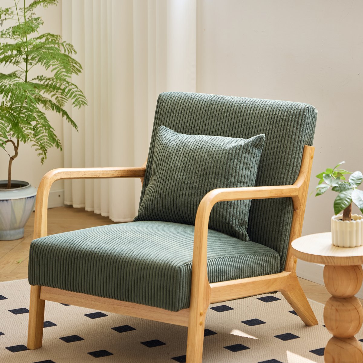 Fauteuil de salon en velours côtelé, OHAMA vert, NORDLYS