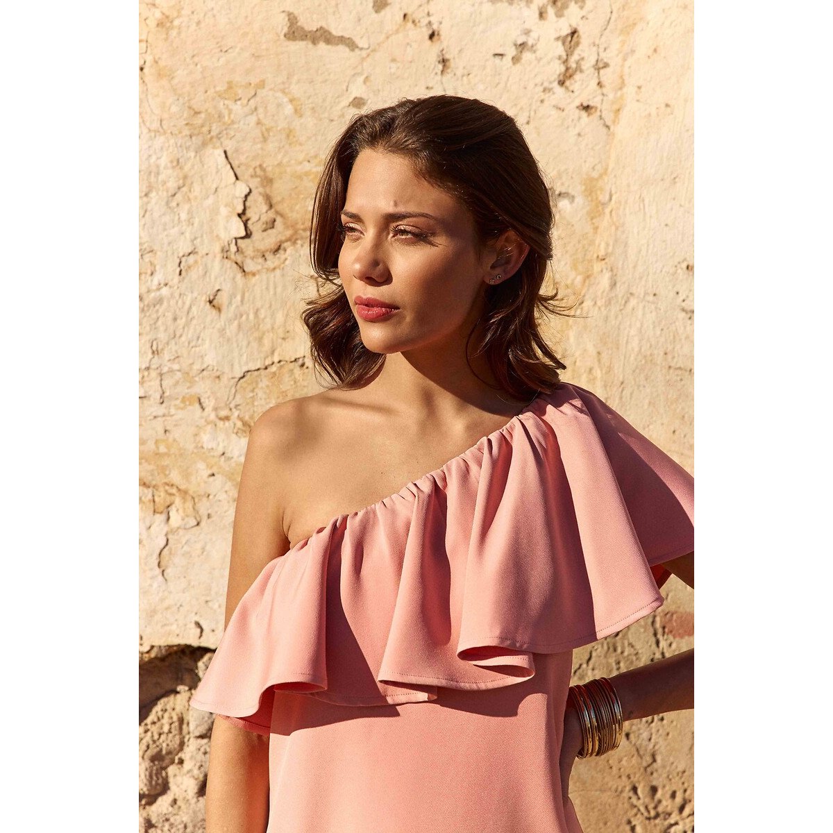 Robe courte asymétrique à volants, RIMEL corail, LA PETITE ETOILE