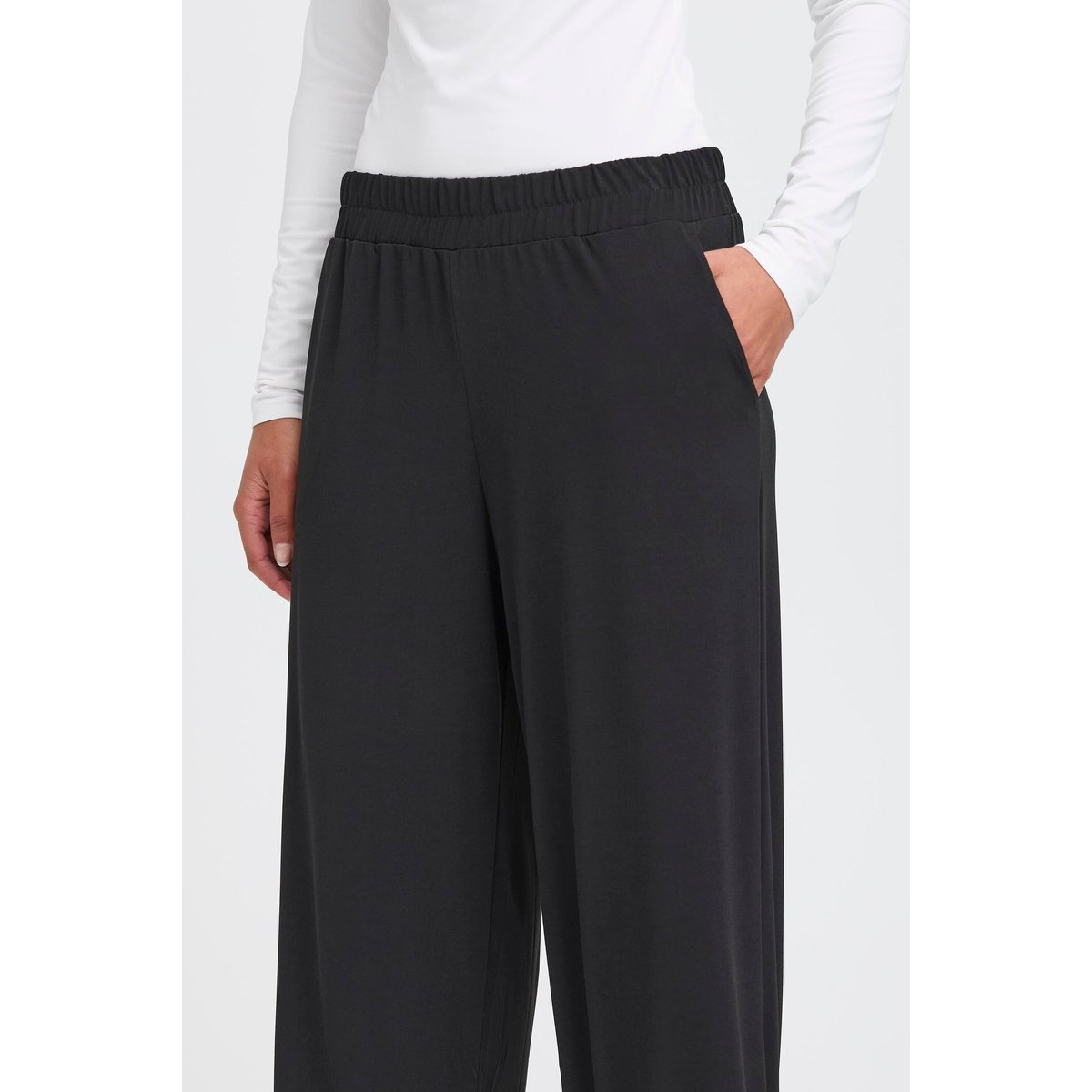 Pantalon coupe large, taille élastique noir, ICHI
