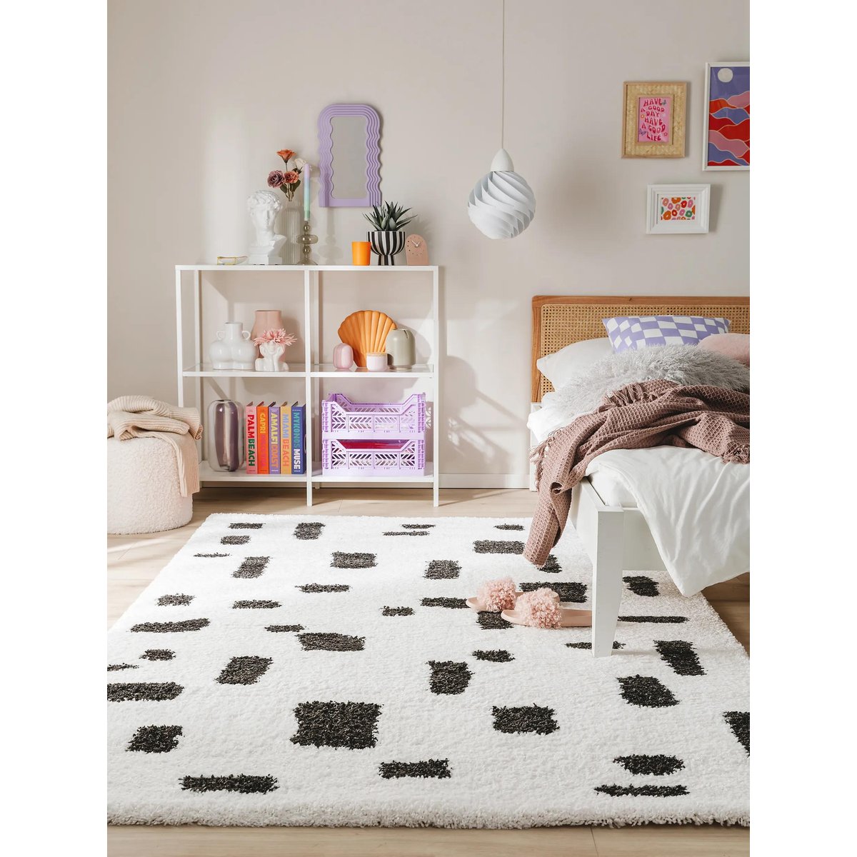 Tapis à poils longs LOUISE noir/blanc, BENUTA