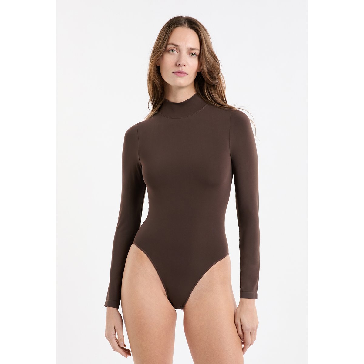 Body manches longues col montant MARILYN chocolat, ETAM