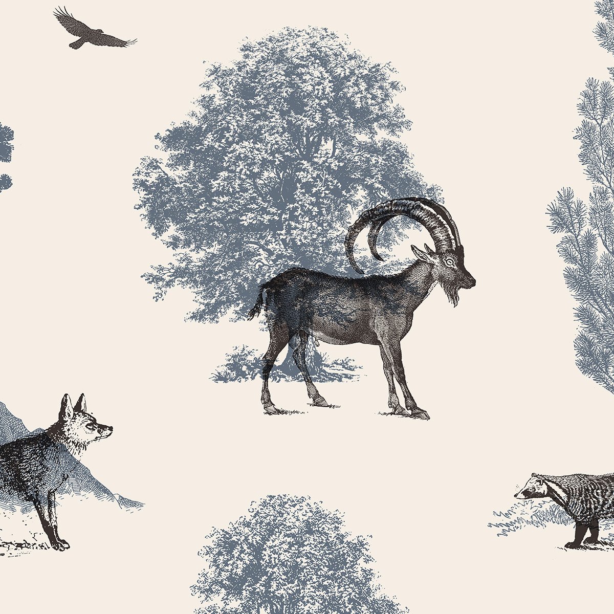 Papier peint forêt en toile de jouy intissé, HEXOA