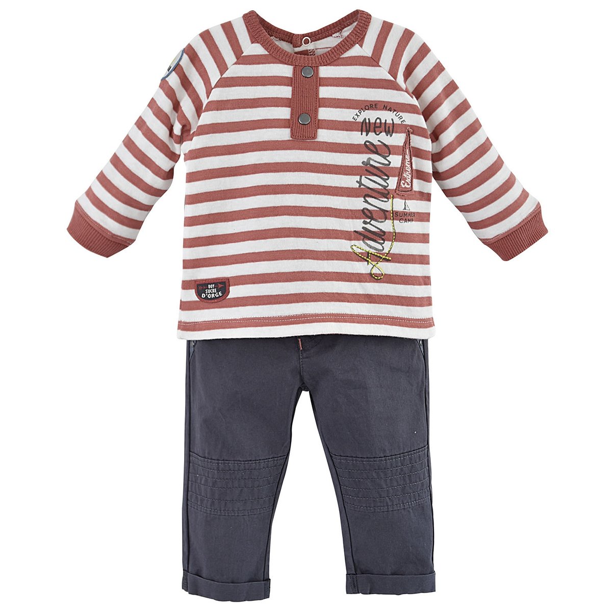 T shirt + pantalon toile bebe garcon gris, SUCRE D'ORGE