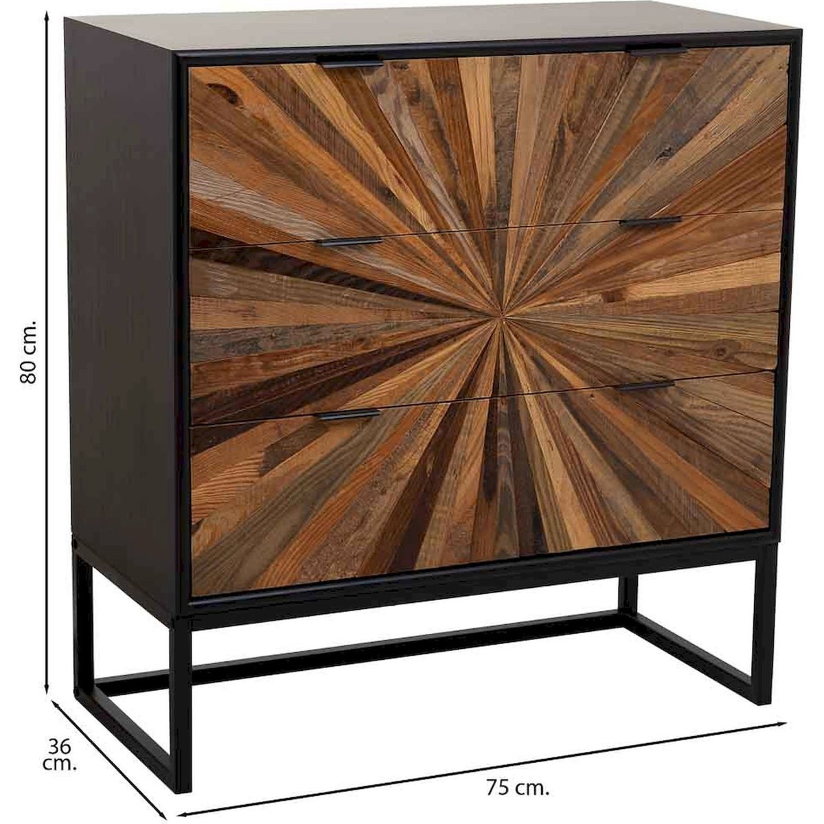 Commode en métal et bois, Effet graphique bois marron graphique et noir mat, RECOLLECTION