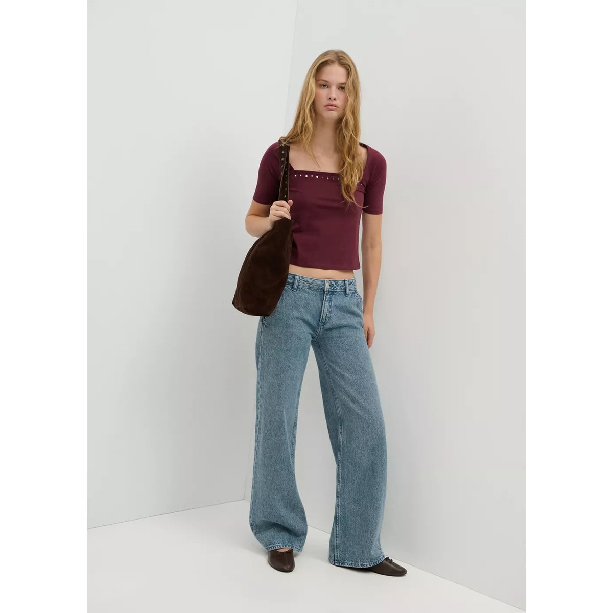 T-shirt détail clous bordeaux, MANGO TEEN
